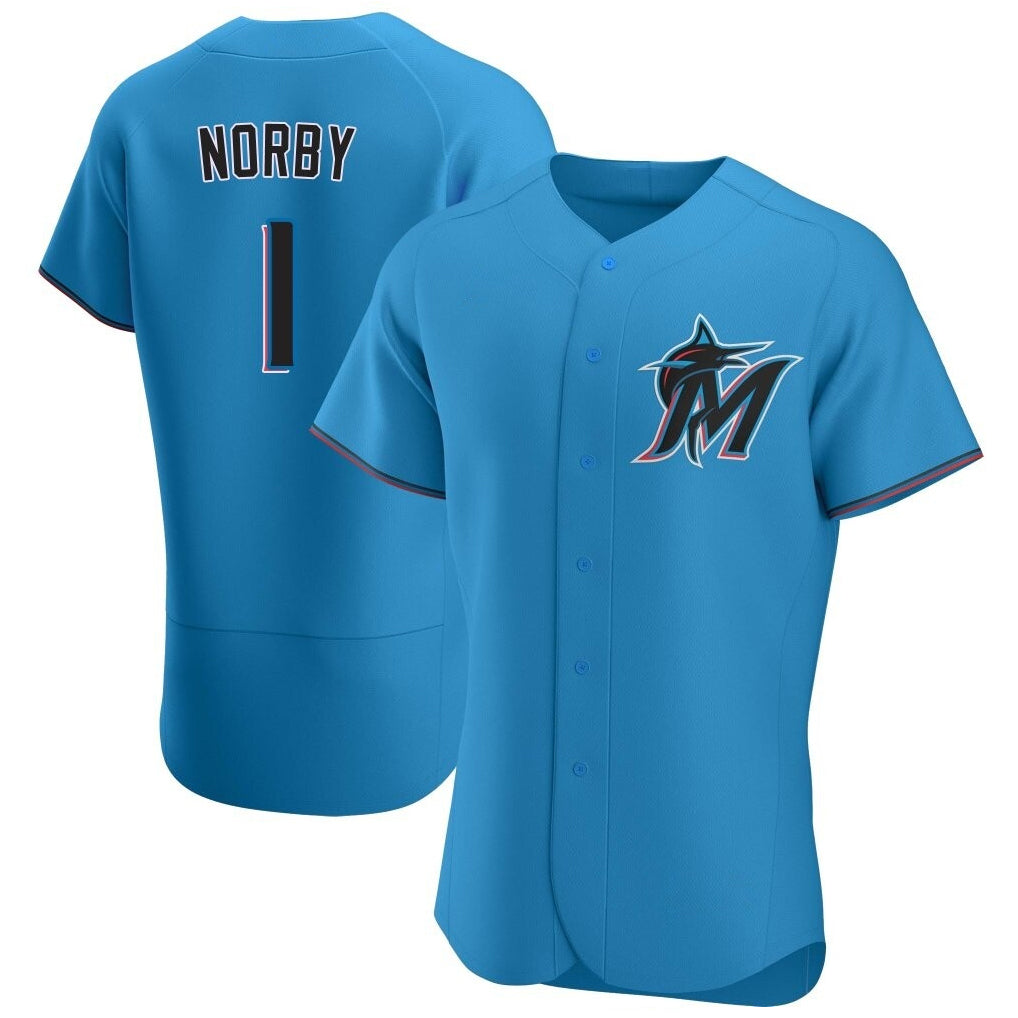 Choea M.Marlins #1 Connor Norby Player Blue Home Limited Elite Stitched Jerseys