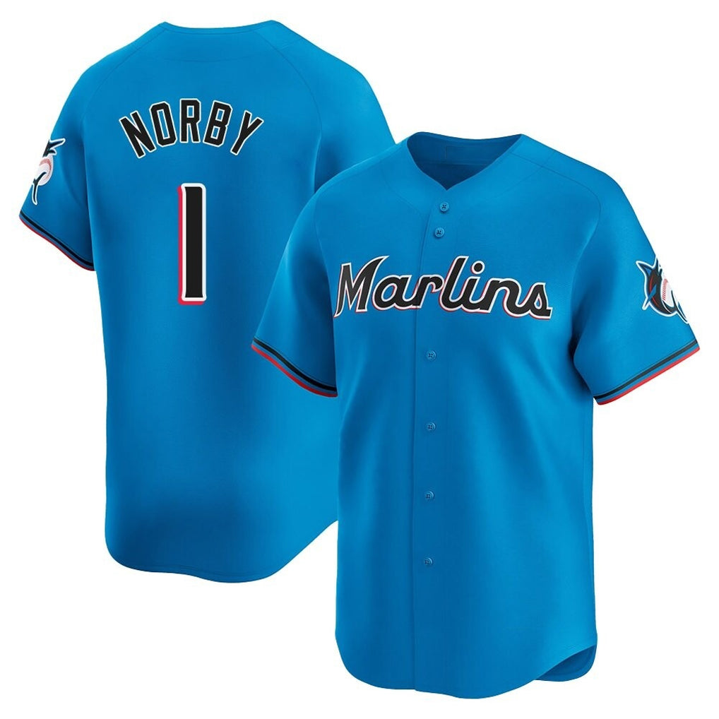 Choea M.Marlins #1 Connor Norby Player Blue Home Limited Stitched Jerseys