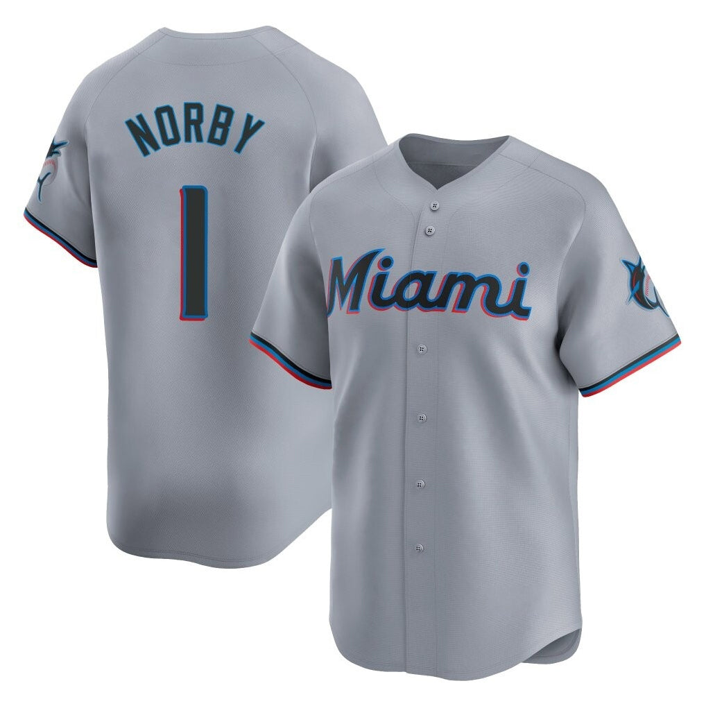 Choea M.Marlins #1 Connor Norby Player Gray Home Limited Stitched Jerseys