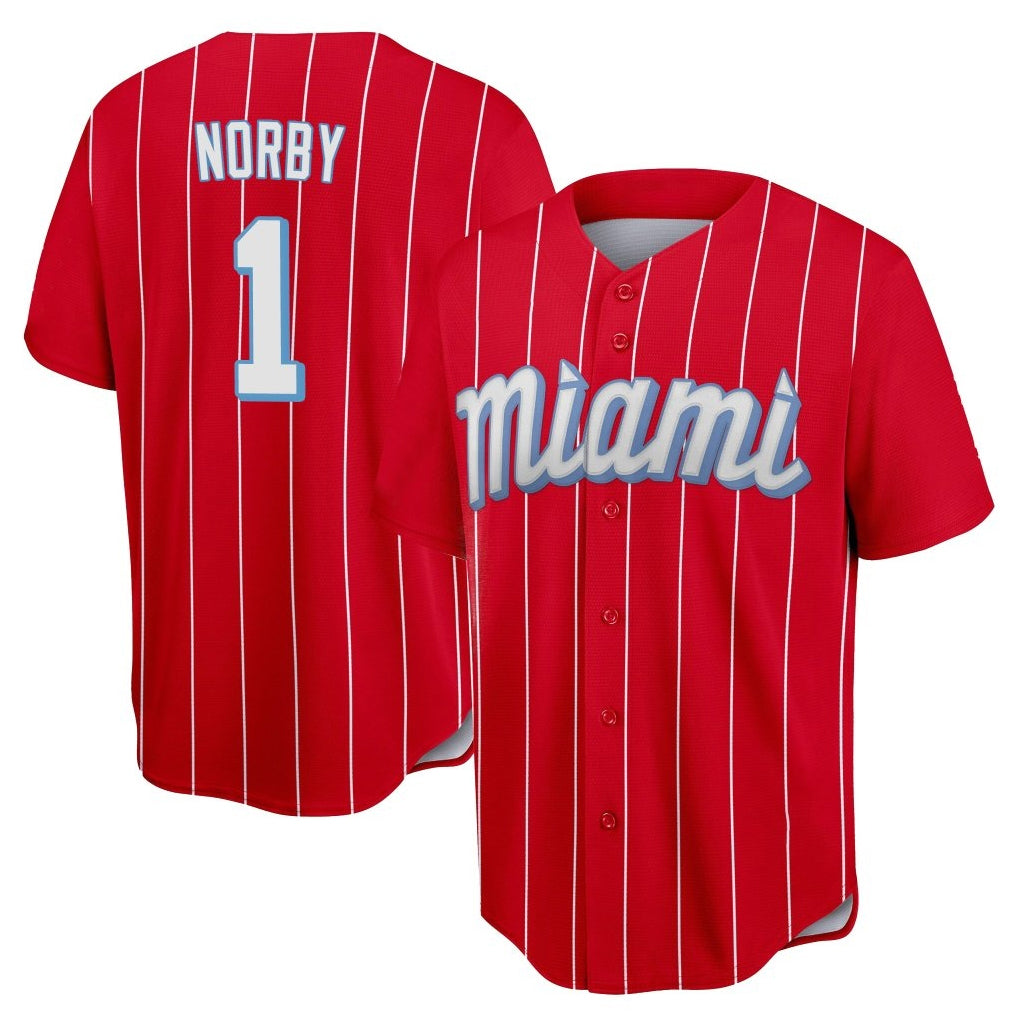 Choea M.Marlins #1 Connor Norby Player Red City Connect Home Game Stitched Jerseys