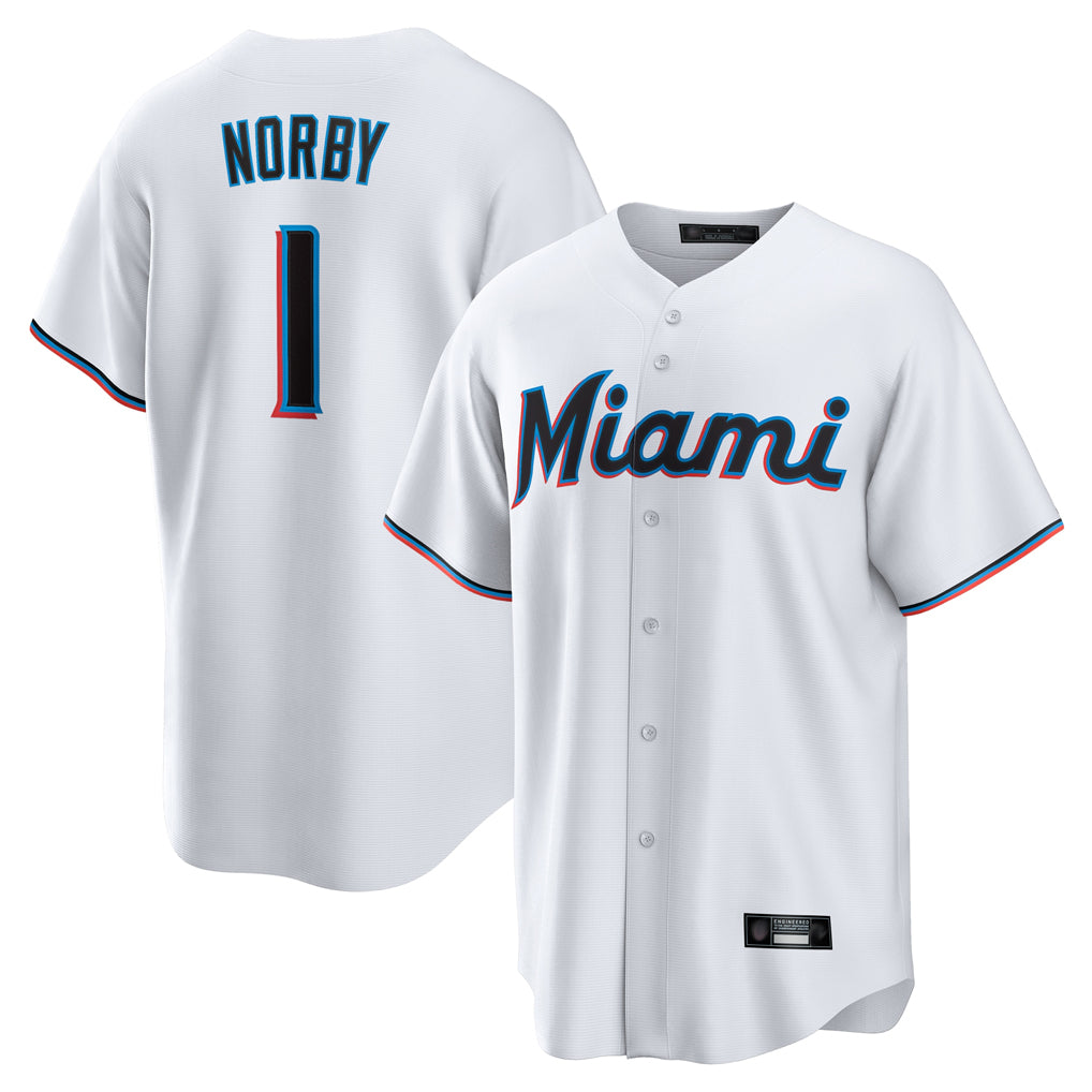 Choea M.Marlins #1 Connor Norby Player White  Home Game Stitched Jerseys