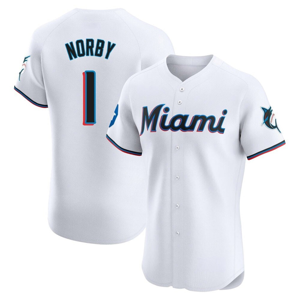 Choea M.Marlins #1 Connor Norby Player White Home Limited Elite Stitched Jerseys