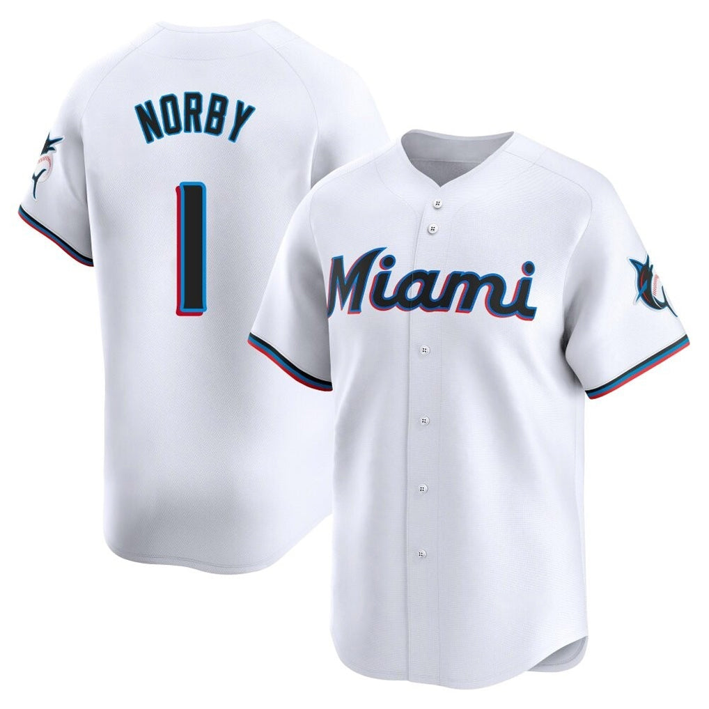 Choea M.Marlins #1 Connor Norby Player White Home Limited Stitched Jerseys
