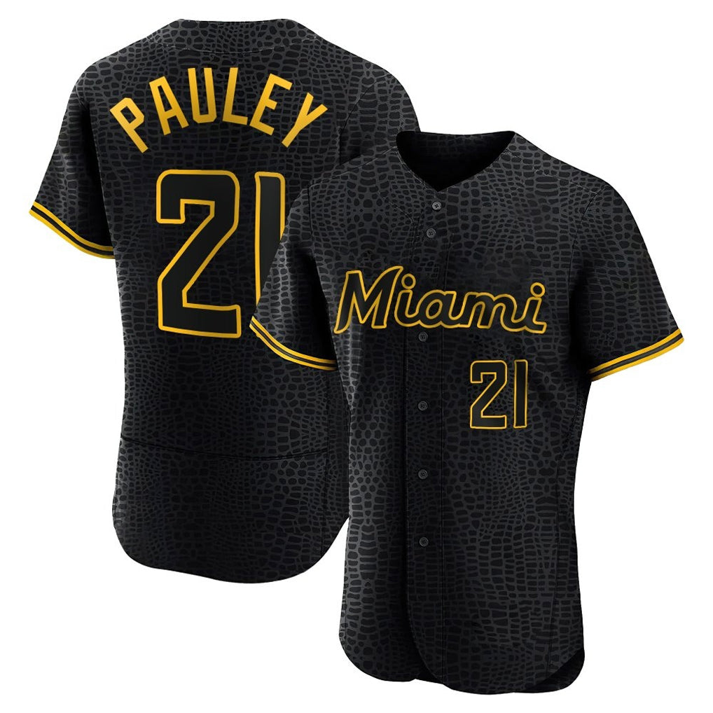 Choea M.Marlins #21 Graham Pauley Player Black Snake Skin City Home Limited Elite Stitched Jerseys