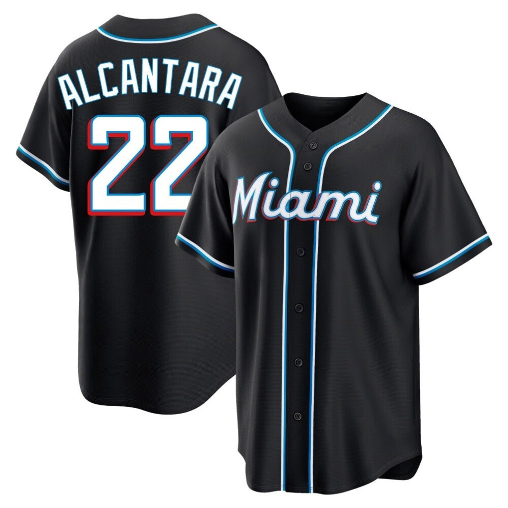 Choea M.Marlins #22 Sandy Alcantara Player Black Fashion Out Home Game Stitched Jerseys