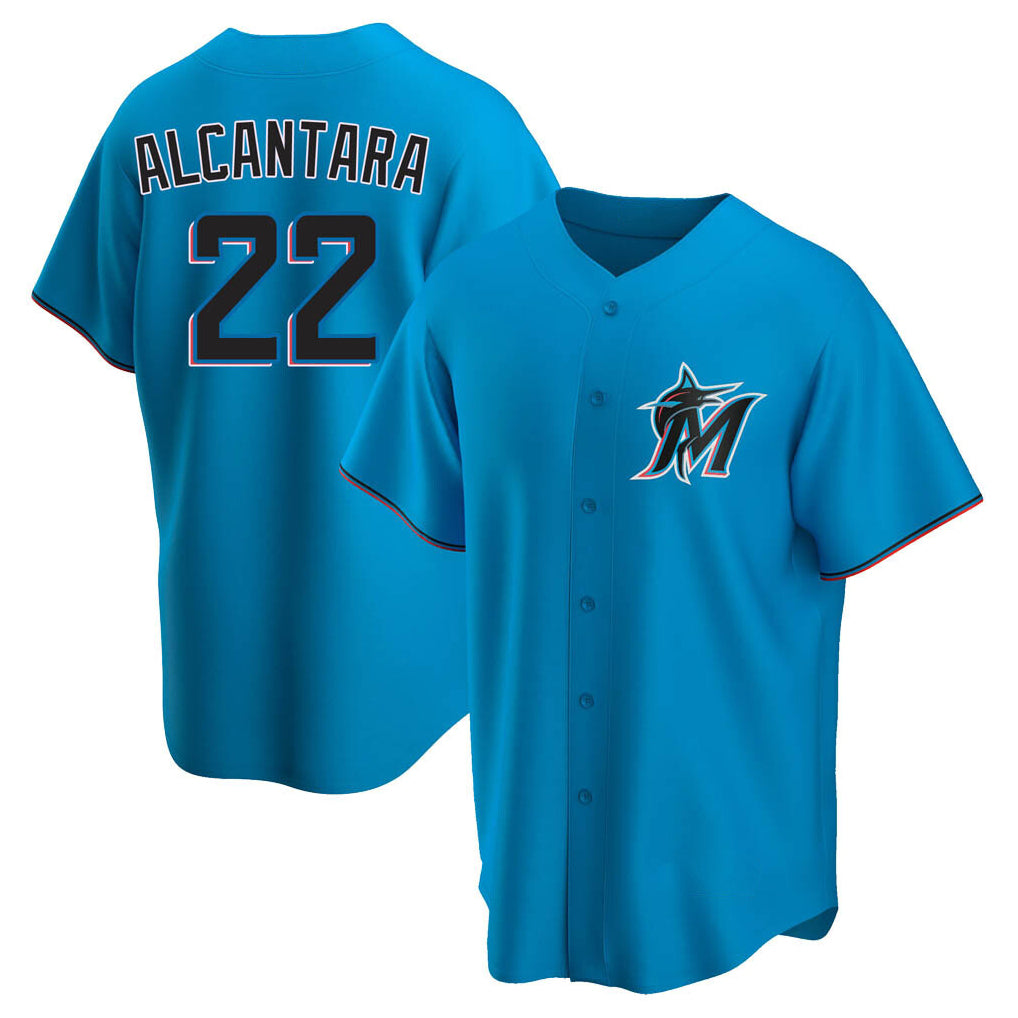 Choea M.Marlins #22 Sandy Alcantara Player Blue Home Game Stitched Jerseys