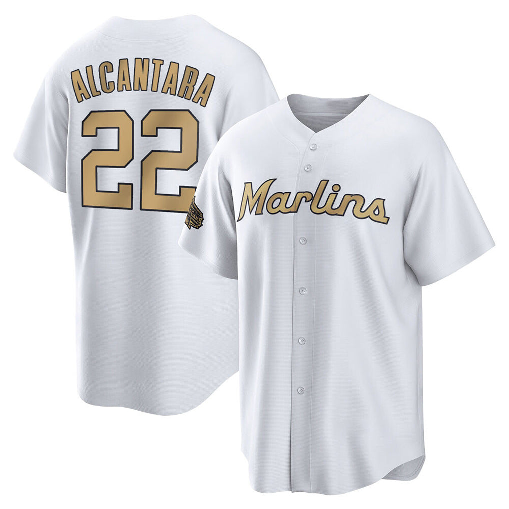 Choea M.Marlins #22 Sandy Alcantara Player Gold Home Game Stitched Jerseys