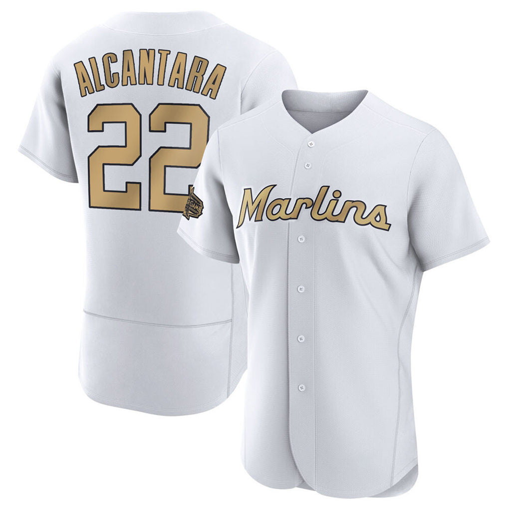 Choea M.Marlins #22 Sandy Alcantara Player Gold  Home Limited Elite Stitched Jerseys