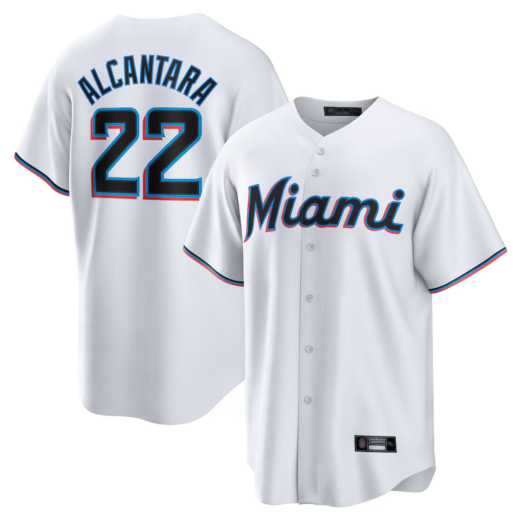 Choea M.Marlins #22 Sandy Alcantara Player White Home Game Stitched Jerseys