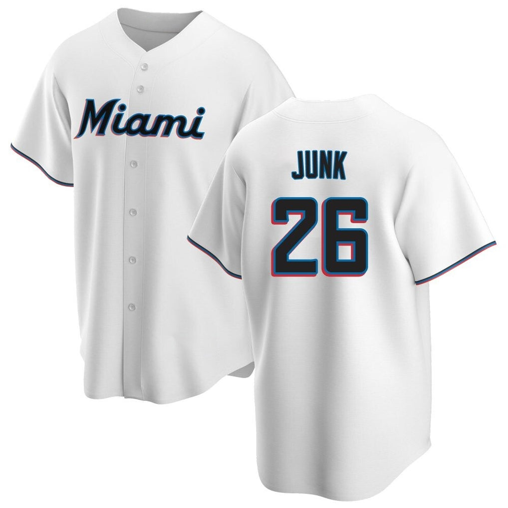 Choea M.Marlins #26 Janson Junk Player White  Home Game Stitched Jerseys
