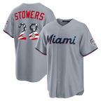Choea M.Marlins #28 Kyle Stowers Gray USA 250 Fourth of July Road Stadium Jersey