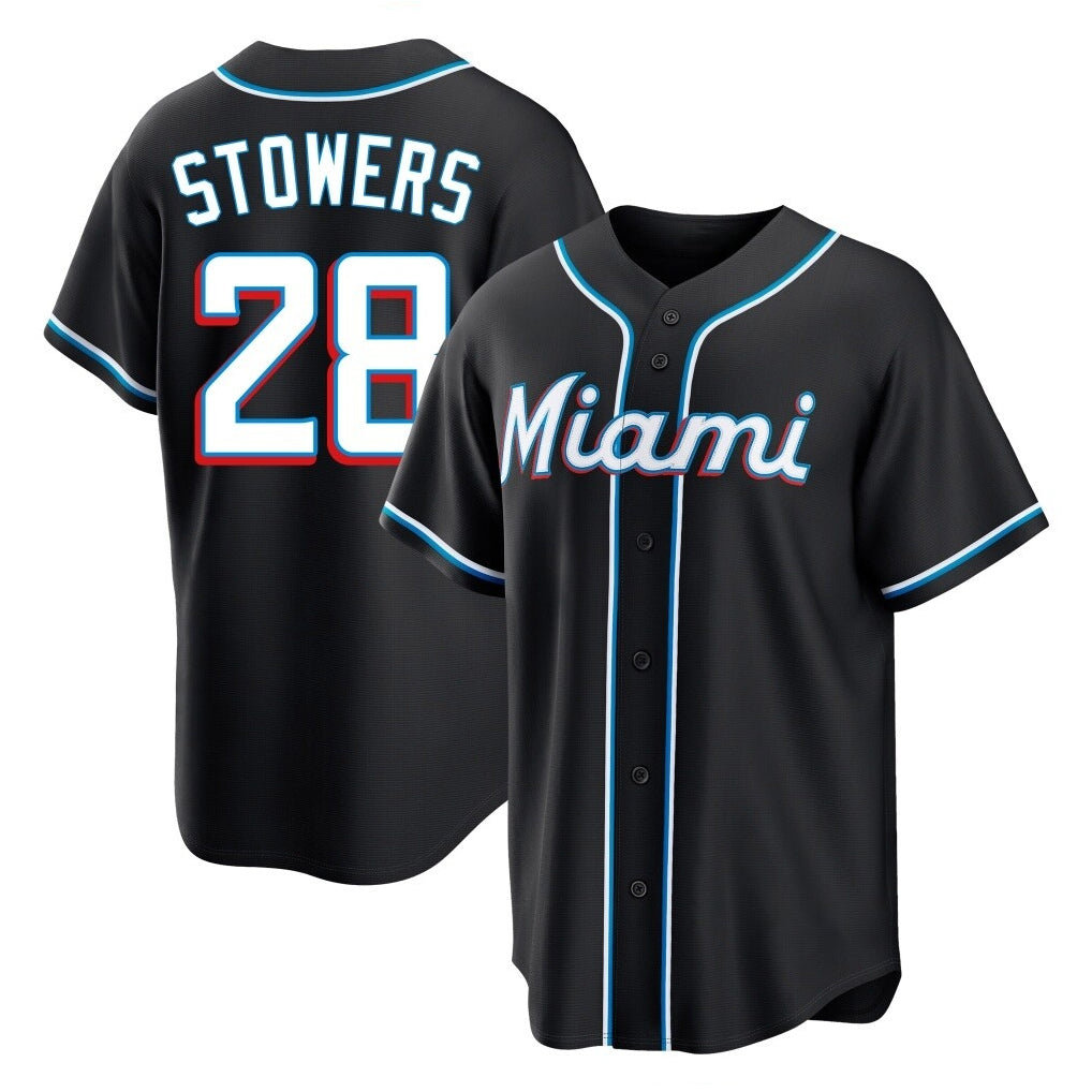 Choea M.Marlins #28 Kyle Stowers Player Black Fashion Out Home Game Stitched Jerseys