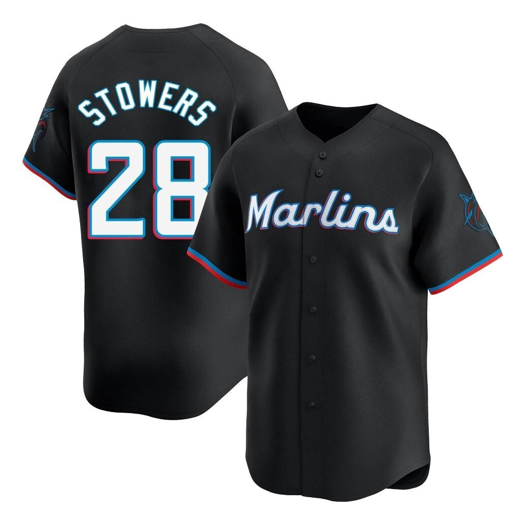 Choea M.Marlins #28 Kyle Stowers Player Black Home Limited Stitched Jerseys
