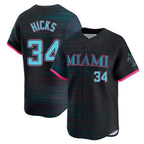 Choea M.Marlins #34 Liam Hicks Player Black City Connect Home Limited Stitched Jerseys