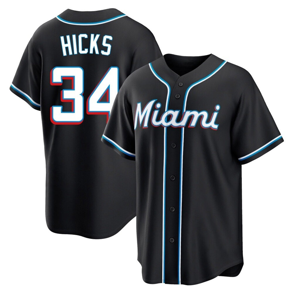 Choea M.Marlins #34 Liam Hicks Player Black Fashion Out Home Game Stitched Jerseys