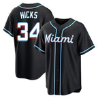 Choea M.Marlins #34 Liam Hicks Player Black Fashion Out Home Game Stitched Jerseys