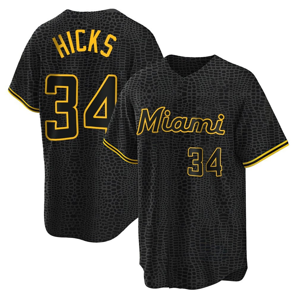 Choea M.Marlins #34 Liam Hicks Player Black Snake Skin City Home Game Stitched Jerseys