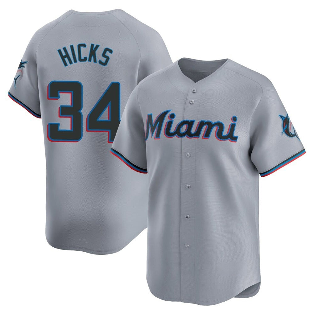 Choea M.Marlins #34 Liam Hicks Player Gray Home Limited Stitched Jerseys