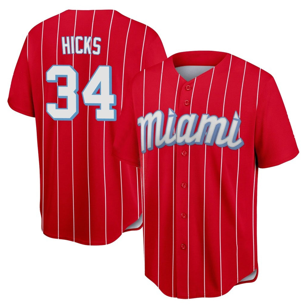 Choea M.Marlins #34 Liam Hicks Player Red City Connect Home Game Stitched Jerseys