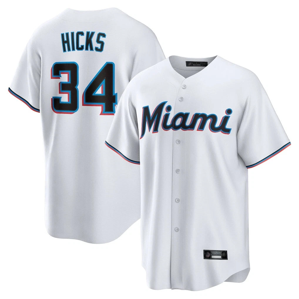 Choea M.Marlins #34 Liam Hicks Player White  Home Game Stitched Jerseys