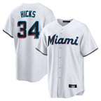 Choea M.Marlins #34 Liam Hicks Player White  Home Game Stitched Jerseys
