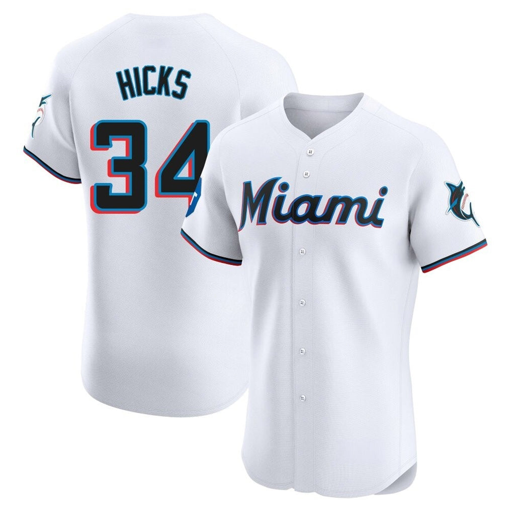 Choea M.Marlins #34 Liam Hicks Player White  Home Limited Elite Stitched Jerseys