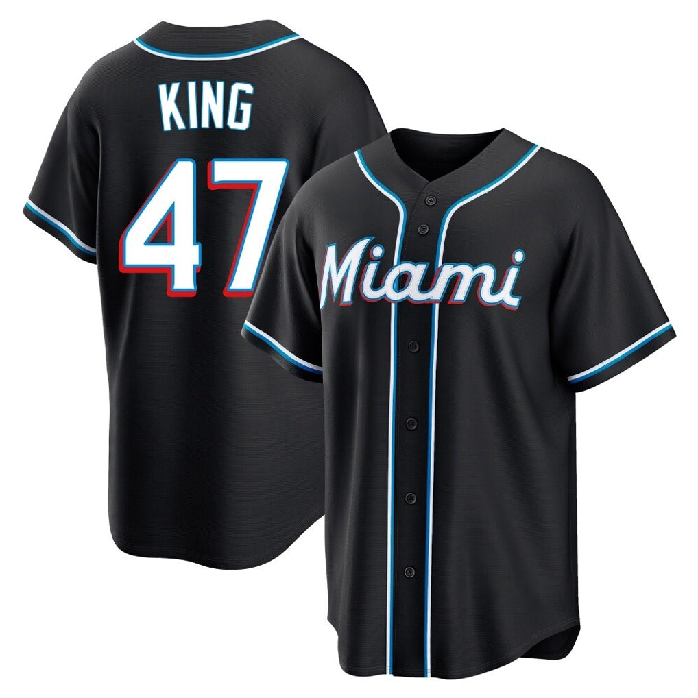 Choea M.Marlins #47 John King Player Black Fashion Out Home Game Stitched Jerseys
