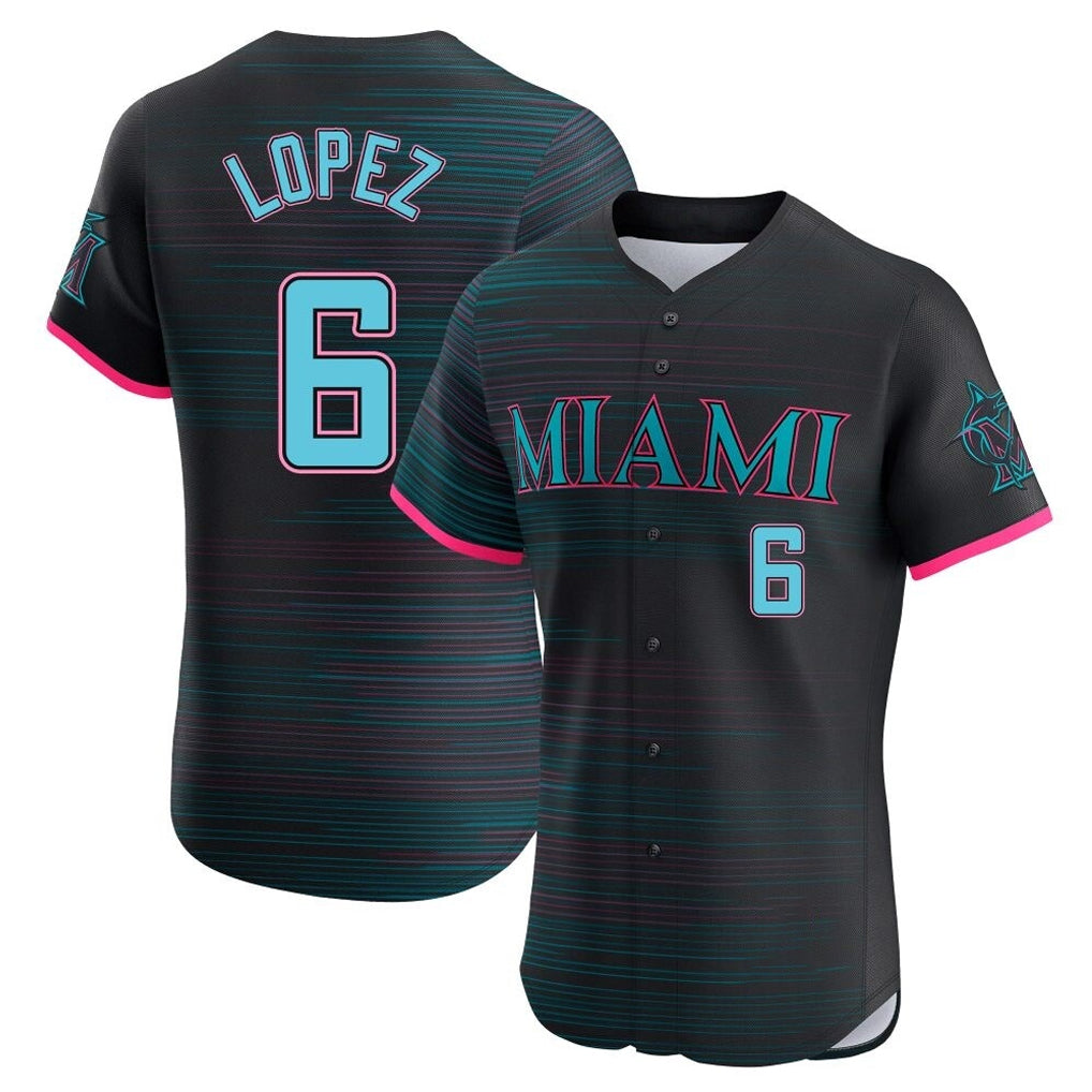 Choea M.Marlins #6 Otto Lopez Player Black City Connect Home Limited Elite Stitched Jerseys