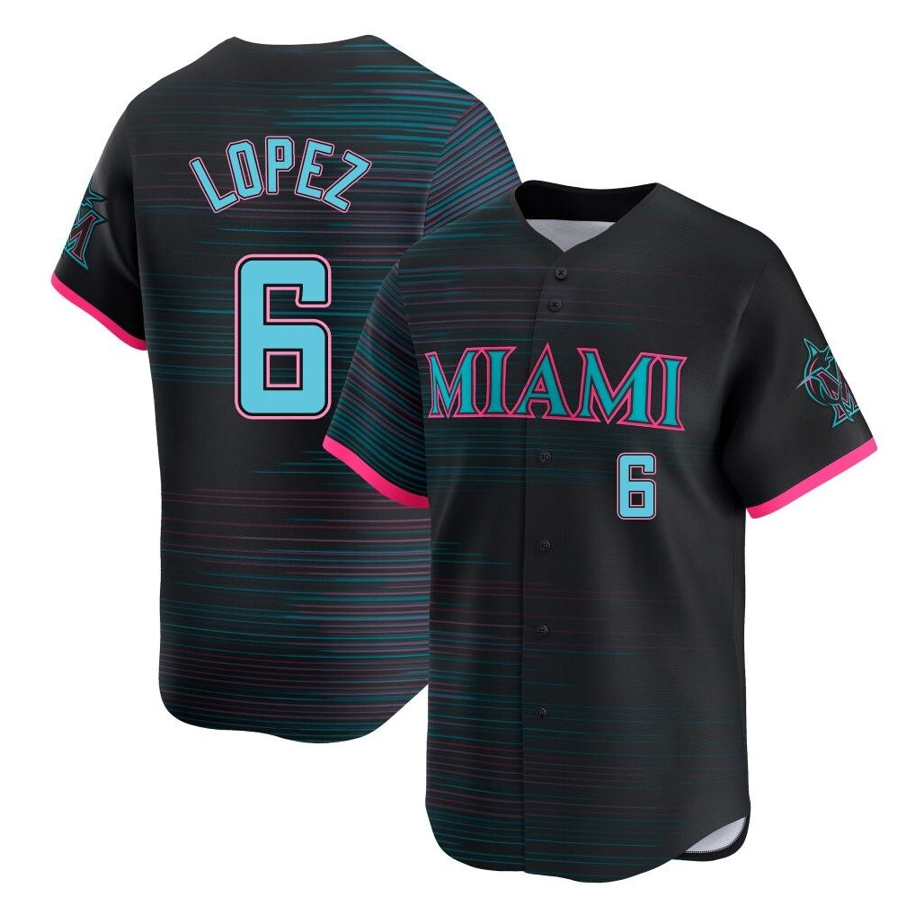 Choea M.Marlins #6 Otto Lopez Player Black City Connect Home Limited Stitched Jerseys
