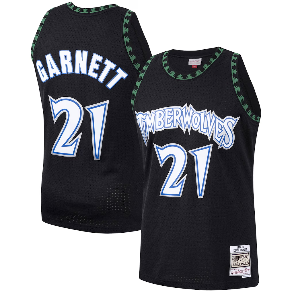 Choea M.Timberwolves #21 Kevin Garnett Mitchell & Ness Black Hardwood Classics Swingman Stitched Jerseys