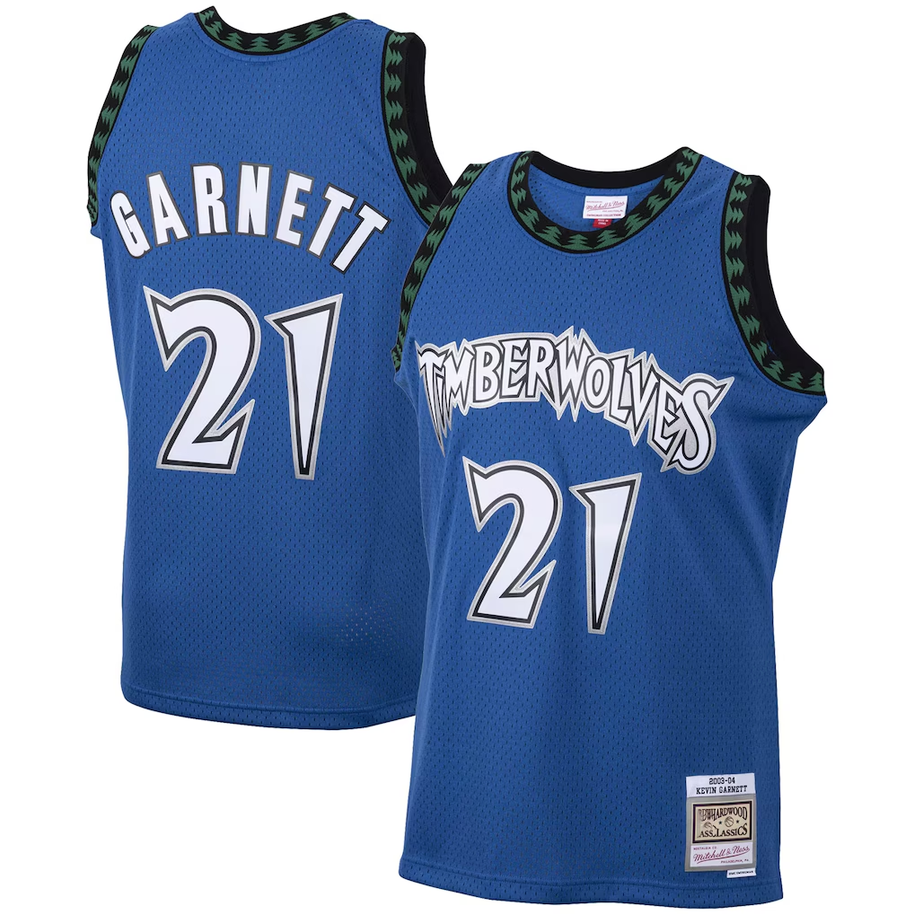 Choea M.Timberwolves #21 Kevin Garnett Mitchell & Ness Blue Big & Tall 2003-2004 Hardwood Classics Swingman Stitched Jerseys