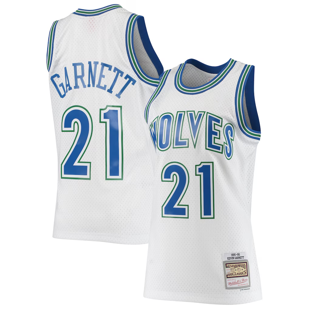 Choea M.Timberwolves #21 Kevin Garnett Mitchell & Ness White 1995-1996 Hardwood Classics Swingman Stitched Jerseys