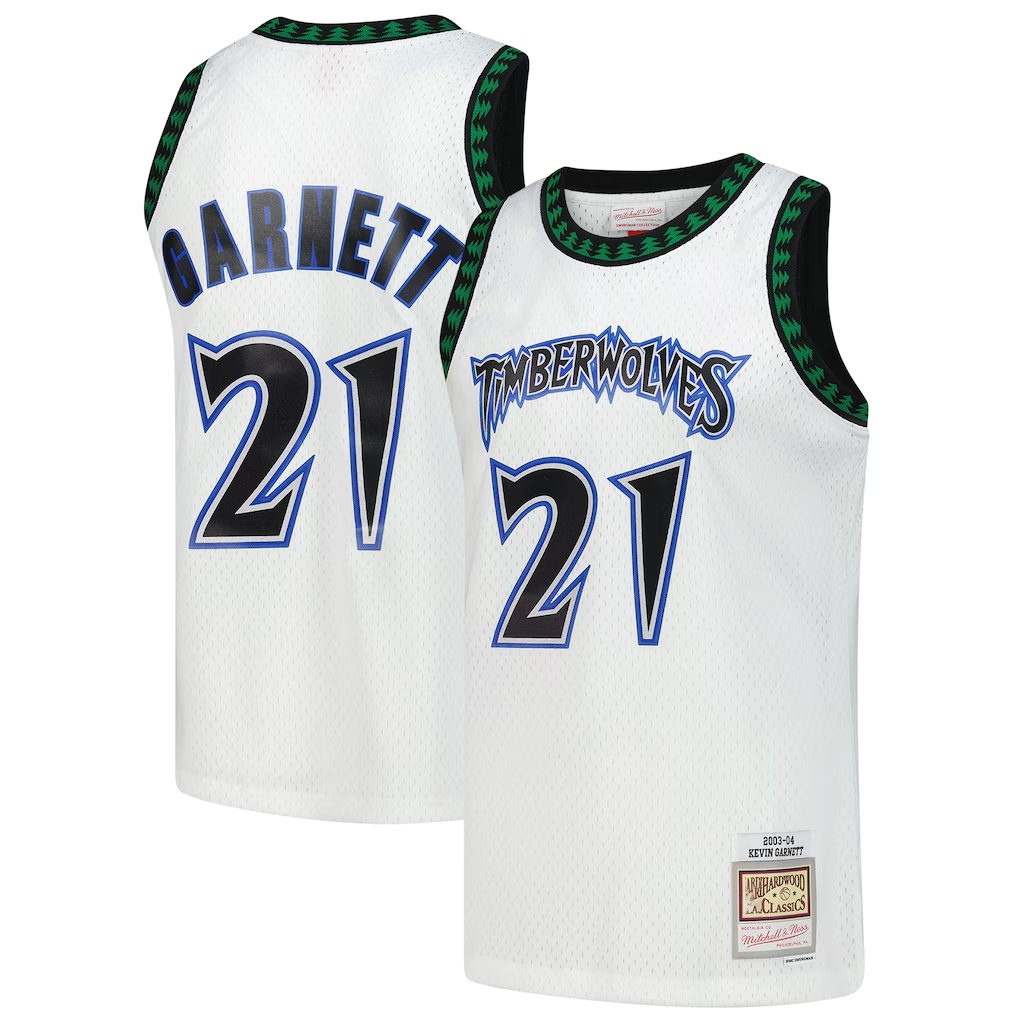 Choea M.Timberwolves #21 Kevin Garnett Mitchell & Ness White Hardwood Classics Swingman Stitched Jerseys