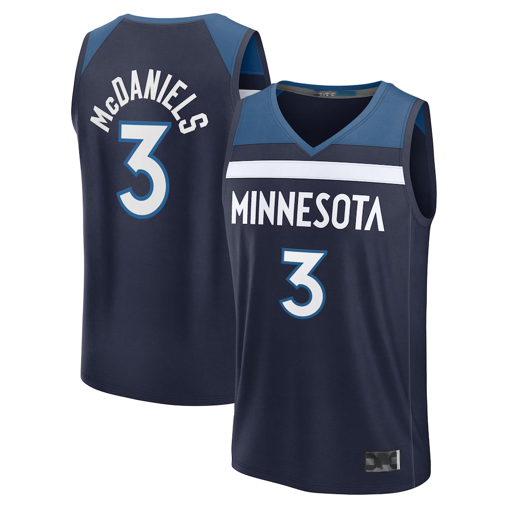 Choea M.Timberwolves #3 Jaden McDaniels Navy Fast Break Replica Stitched Jerseys - Icon Edition