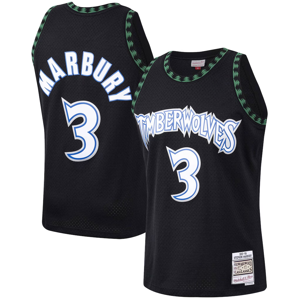 Choea M.Timberwolves #3 Stephon Marbury Mitchell & Ness Black 1997-1998 Hardwood Classics Swingman Stitched Jerseys
