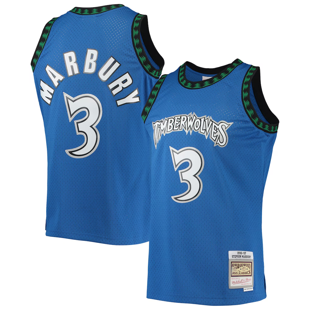 Choea M.Timberwolves #3 Stephon Marbury Mitchell & Ness Blue 1996-1997 Hardwood Classics Swingman Stitched Jerseys