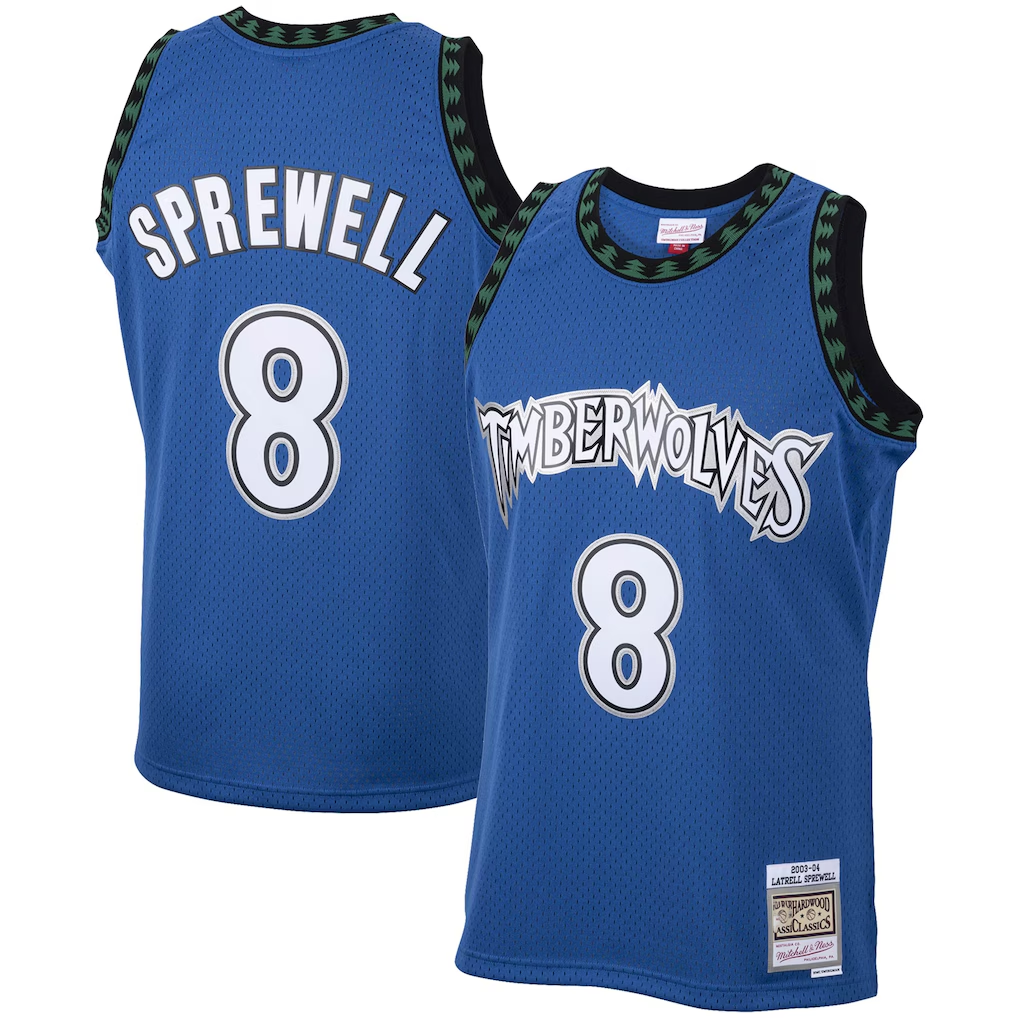 Choea M.Timberwolves #8 Latrell Sprewell Mitchell & Ness Blue 2003-2004 Hardwood Classics Swingman Stitched Jerseys