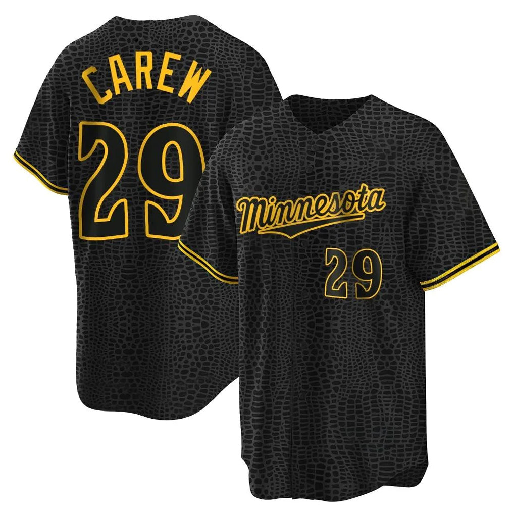 Choea M.Twins #29 Rod Carew Player Black Snake Skin City Home Game Stitched Jerseys