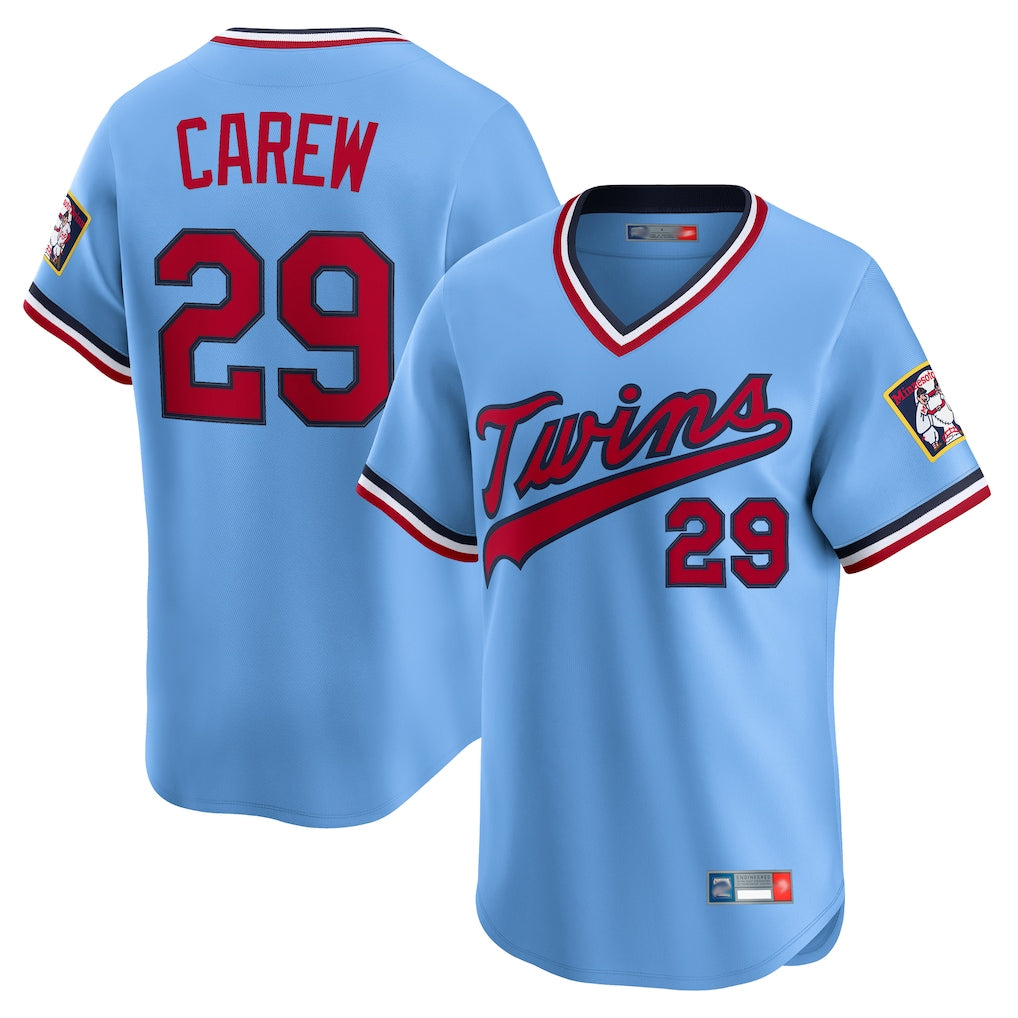 Choea M.Twins #29 Rod Carew Player Light Blue Throwback Cooperstown Collection Limited T-shirt Stitched Jerseys