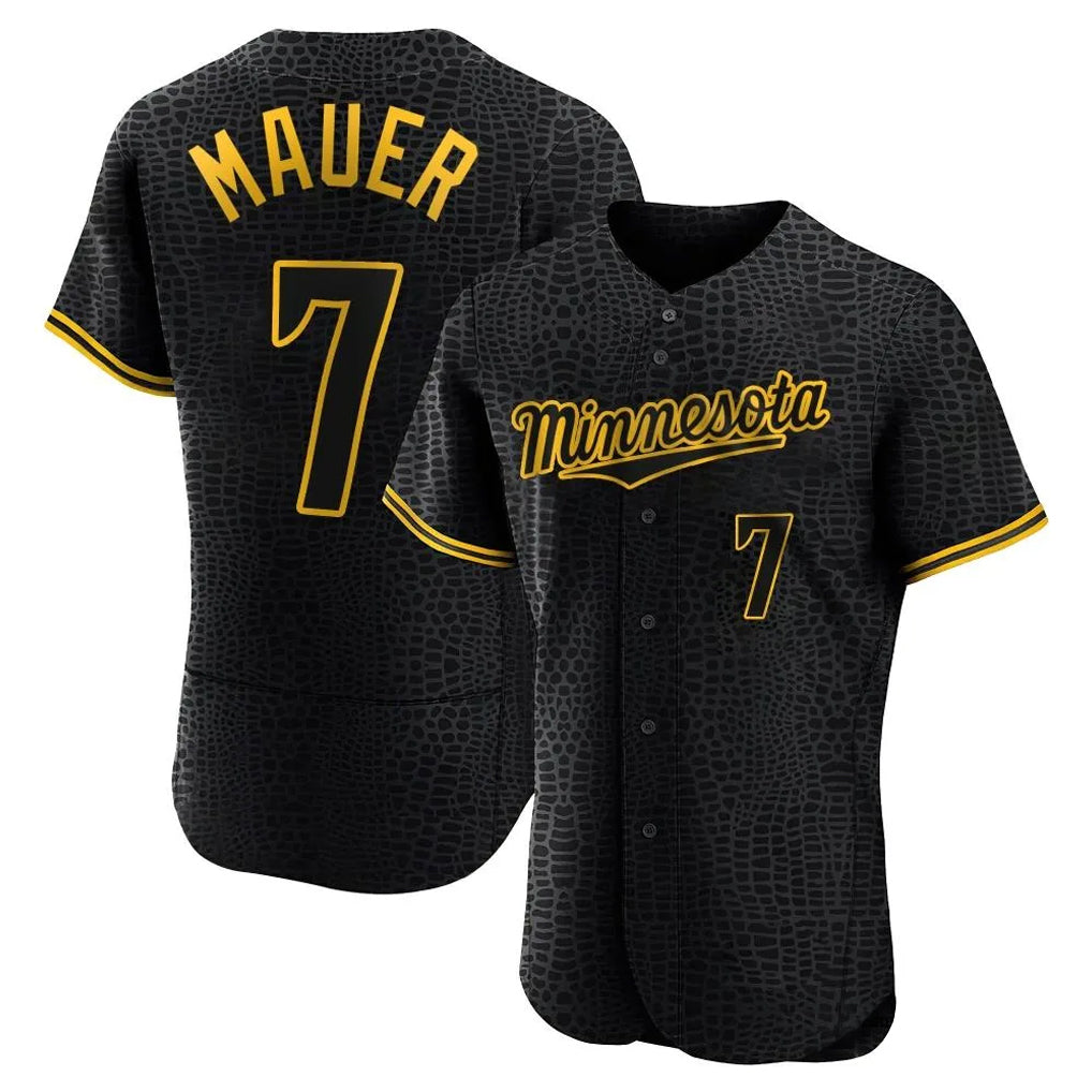 Choea M.Twins #7 Joe Mauer Player Black Snake Skin City Home Limited Elite Stitched Jerseys