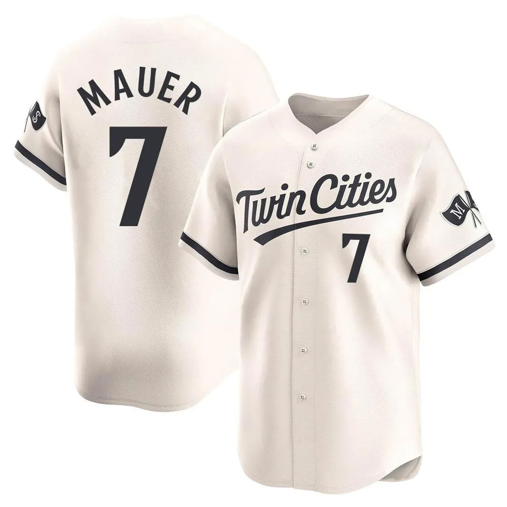 Choea M.Twins #7 Joe Mauer Player Cream Home Limited Stitched Jerseys