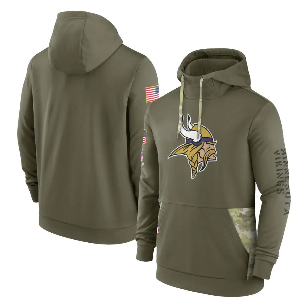 Choea MN.Vikings Olive Salute to Service Pullover Hoodies Blank Player Stitched Jerseys