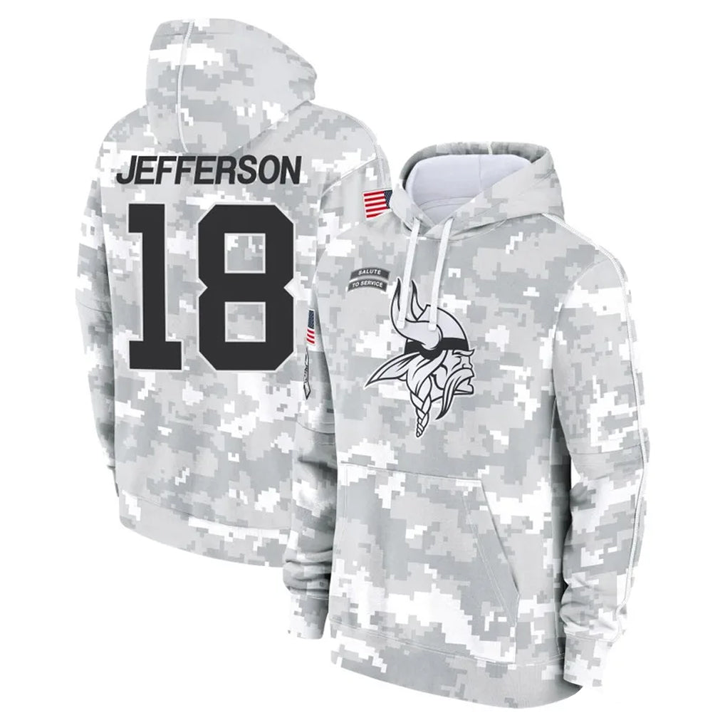Choea MN.Vikings #18 Justin Jefferson Player Arctic Camo Salute to Service Pullover Hoodies Limited Game Stitched Jerseys