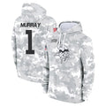 Choea MN.Vikings #1 Kyler Murray Player Arctic Camo Salute to Service Pullover Hoodies Limited Game Stitched Jerseys