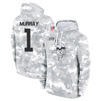 Choea MN.Vikings #1 Kyler Murray Player Arctic Camo Salute to Service Pullover Hoodies Limited Game Stitched Jerseys