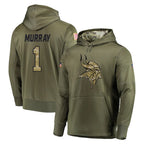 Choea MN.Vikings #1 Kyler Murray Player Olive Salute to Service Pullover Hoodies Home Game Stitched Jerseys