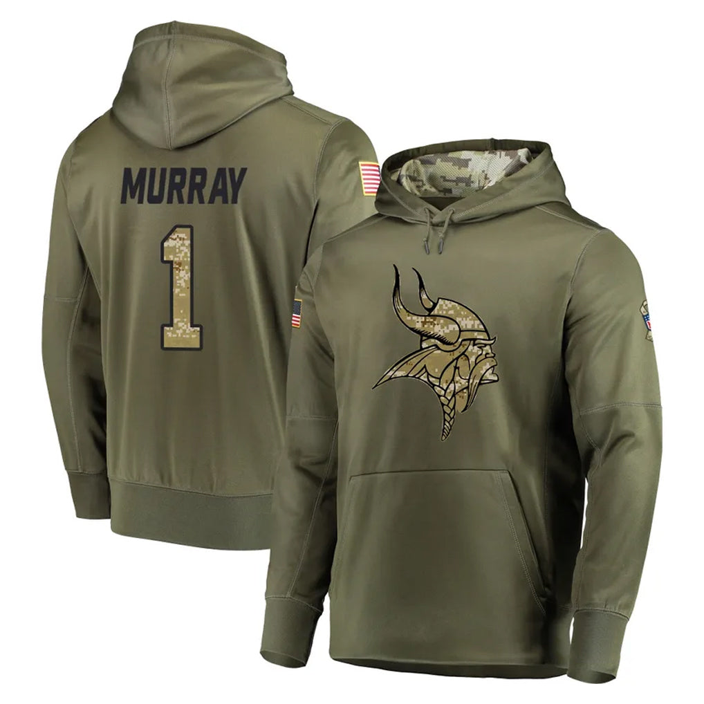 Choea MN.Vikings #1 Kyler Murray Player Olive Salute to Service Pullover Hoodies Home Game Stitched Jerseys