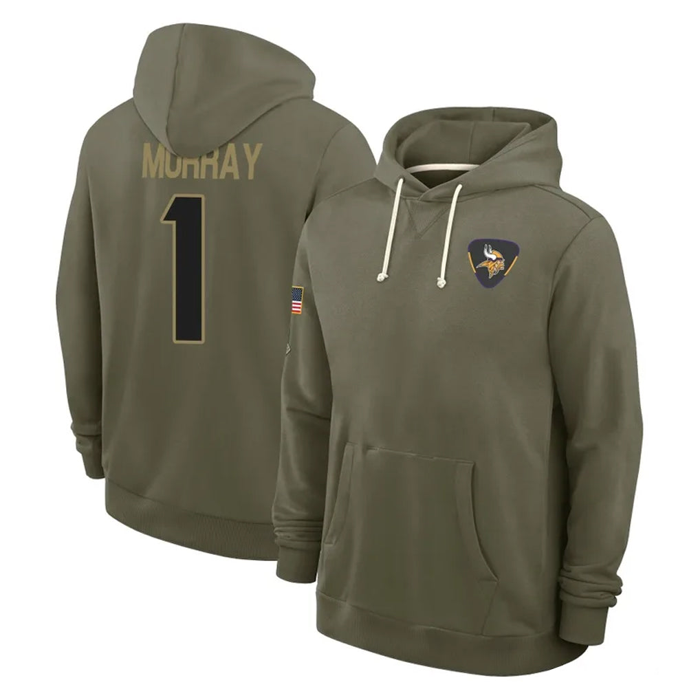 Choea MN.Vikings #1 Kyler Murray Player Olive Salute to Service Pullover Hoodies Limited Stitched Jerseys