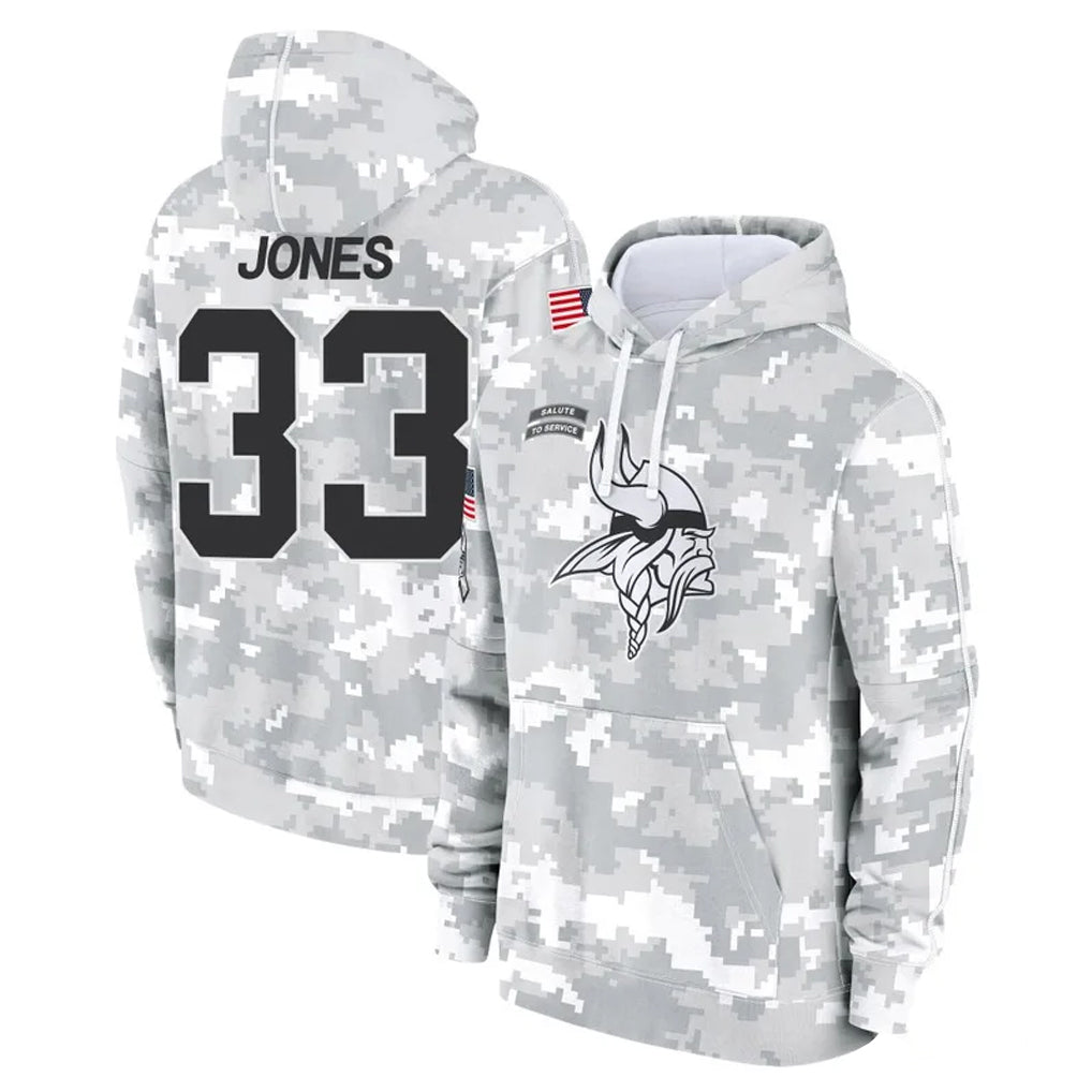 Choea MN.Vikings #33 Aaron Jones Sr. Player Arctic Camo Salute to Service Pullover Hoodies Limited Game Stitched Jerseys