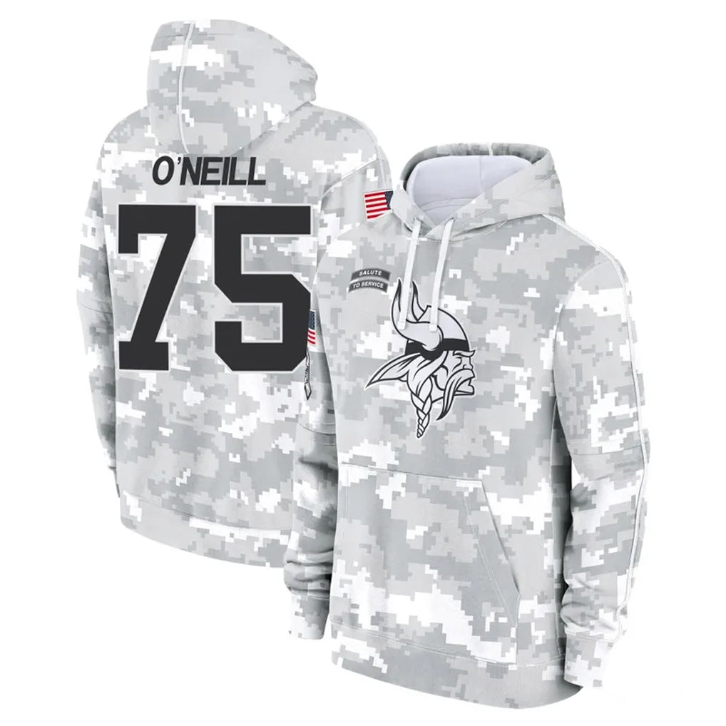 Choea MN.Vikings #75 Brian O'Neill Player Arctic Camo Salute to Service Pullover Hoodies Limited Game Stitched Jerseys